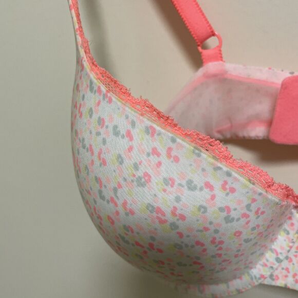 Vtg Victoria’s Secret Padded Push Demi Underwire Bra Size 34D Floral Lace Edge - Picture 3 of 8